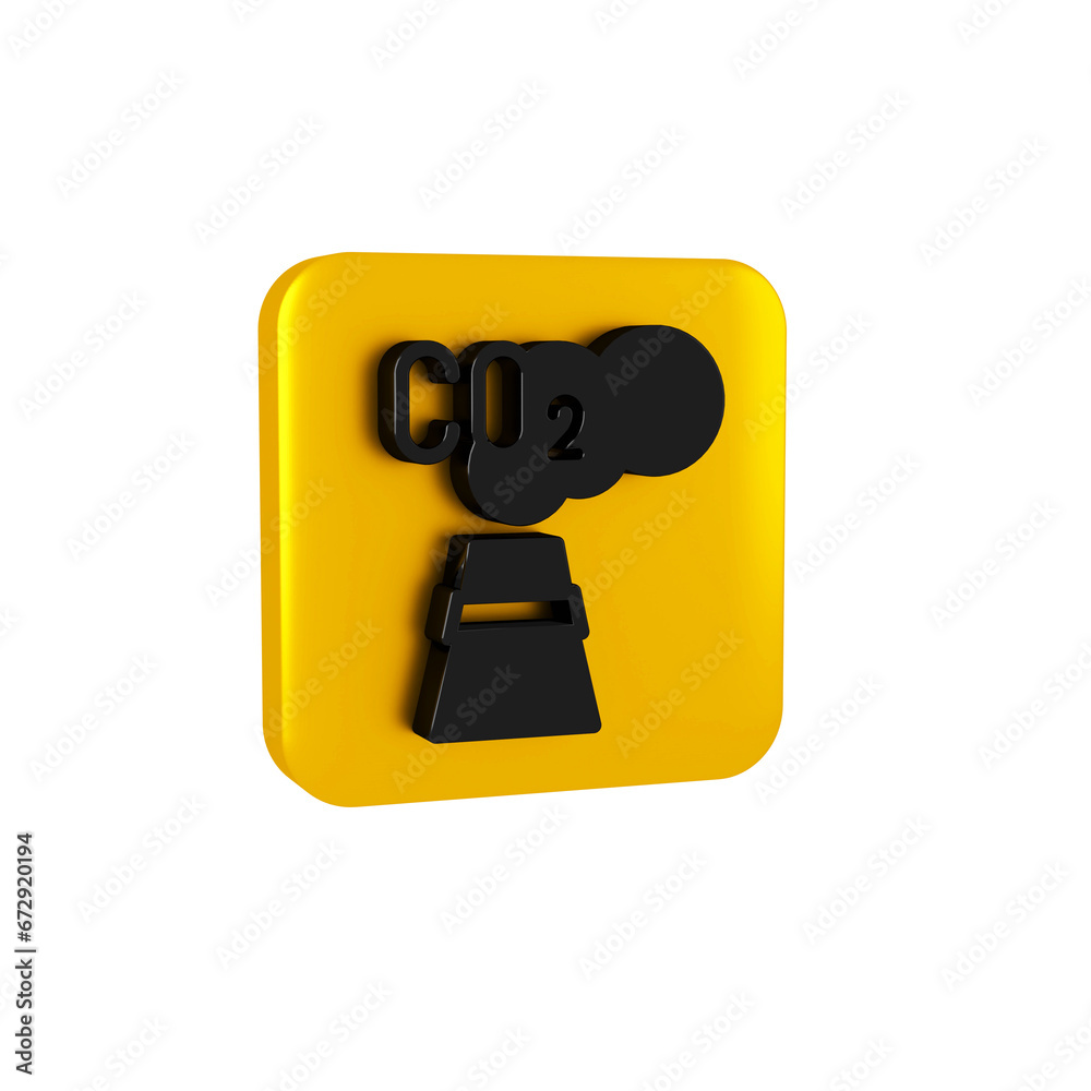 Black CO2 emissions in cloud icon isolated on transparent background. Carbon dioxide formula, smog pollution concept, environment concept. Yellow square button. Black CO2 emissions in cloud icon isolated on transparent background. Carbon dioxide formula, smog pollution concept, environment concept. Yellow square button.