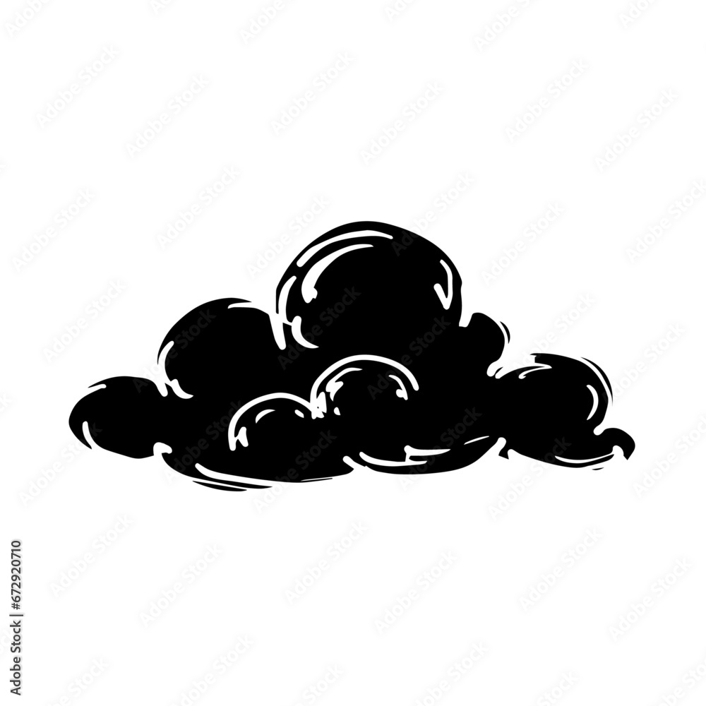 Silhouette, doodle clouds. Vector graphics. Silhouette, doodle clouds. Vector graphics.