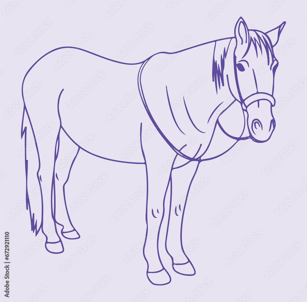 Vector illustration of a bright and vibrant purple horse against a light purple background