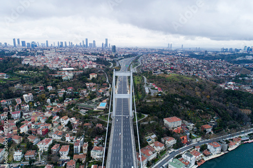 Aerial photo of the Bosphorus Bridge, Istanbul. aerial view of suspension bridge photo