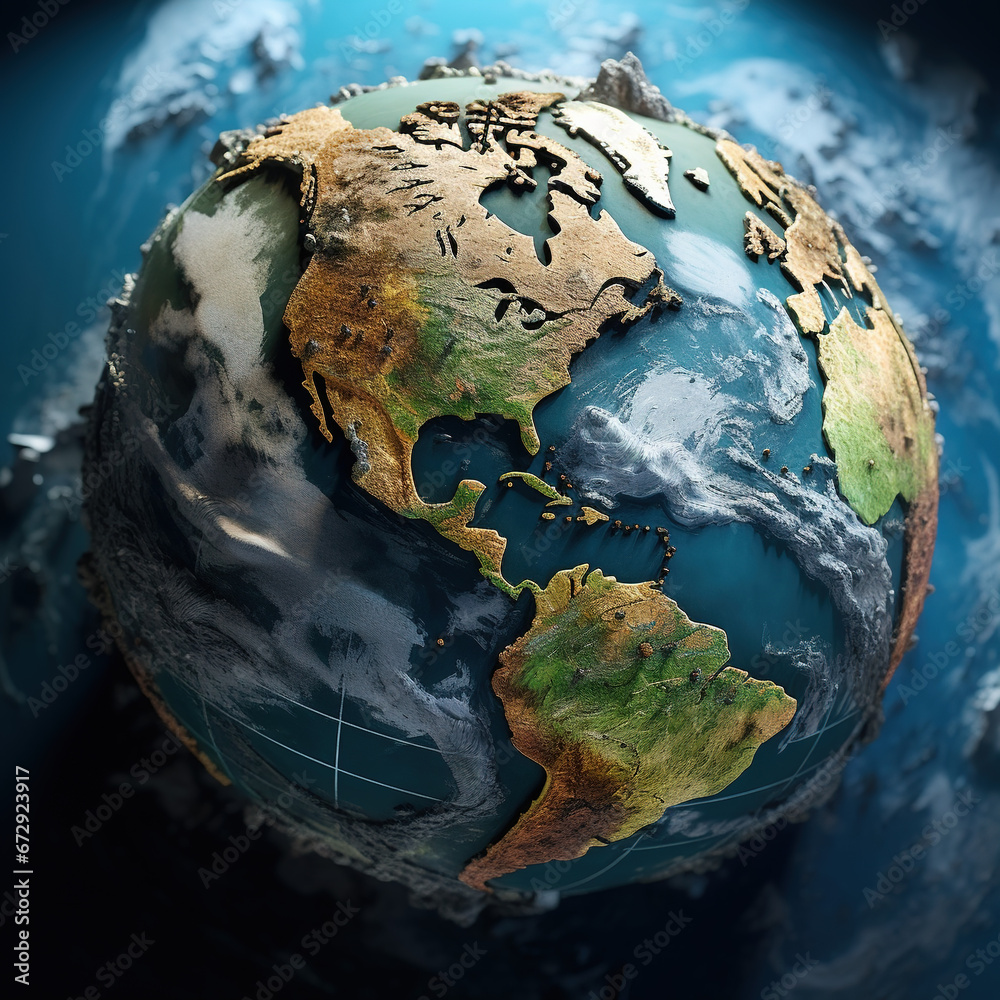 Fototapeta premium Earth globe textured map of planet earth land and sea are divided global. 