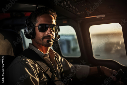 Helicopter pilot exudes confidence and competence in military attire, representing expertise and dedication in his field © Konstiantyn Zapylaie