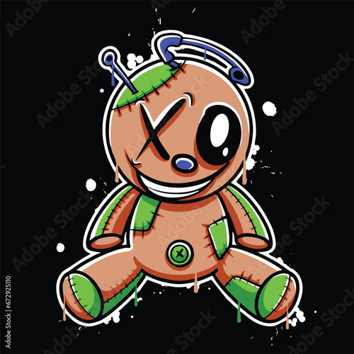 vector graffiti hand drawn smiling voodoo doll designs for streetwear illustration