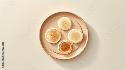 pancakes imagery in a minimalist photographic approach, top view, with brown background, modern food photography, with empty copy space