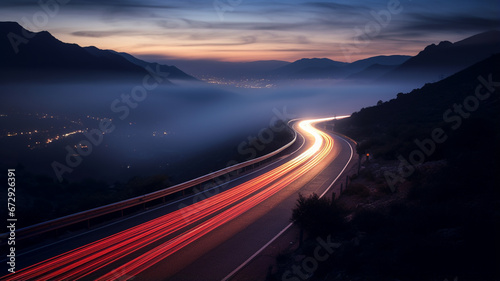 night view of the highway in the city photo