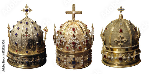 Papal tiara - Catholic and orthodox sacred crown. premium pen tool PNG transparent background cutout.  photo