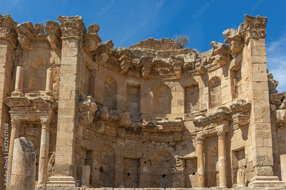 Nymphaeum was a monument consecrated to the springs nymphs.  Overall view. Jerash. Jordan.