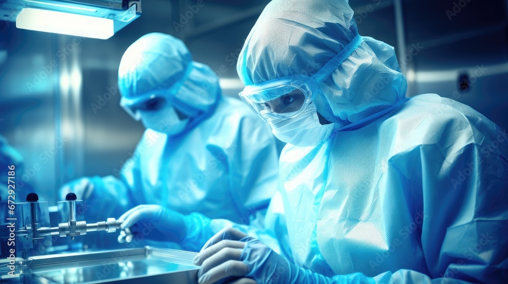 A specialist in the examination of biological material at work in an equipped office wearing overalls. Science or healthcare theme. Microbiology pharmaceutical research. Design for cover or brochure. A specialist in the examination of biological material at work in an equipped office wearing overalls. Science or healthcare theme. Microbiology pharmaceutical research. Design for cover or brochure.