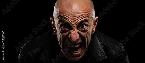 An actor with a fierce appearance is making distorted facial expressions against a dark backdrop The artist then transforms this portrayal into a caricature