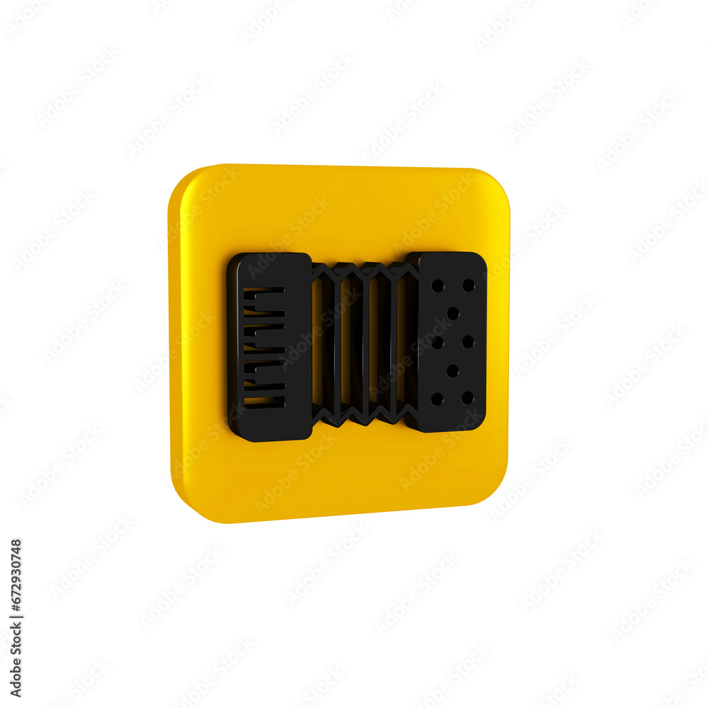 Black Musical instrument accordion icon isolated on transparent background. Classical bayan, harmonic. Yellow square button. Black Musical instrument accordion icon isolated on transparent background. Classical bayan, harmonic. Yellow square button.