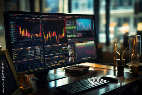 Wallpaper Mural An investment strategy is meticulously crafted by a financial trade manager who delves into stock market indicators, charts, and financial data. Generative Ai. Torontodigital.ca