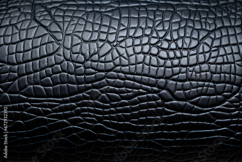 A close-up view captures the intricate texture of black leather. Generative Ai.