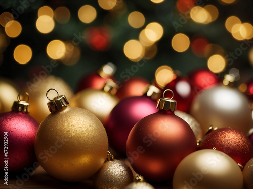 colorful christmas baubles and festive lights blur holiday season festive background