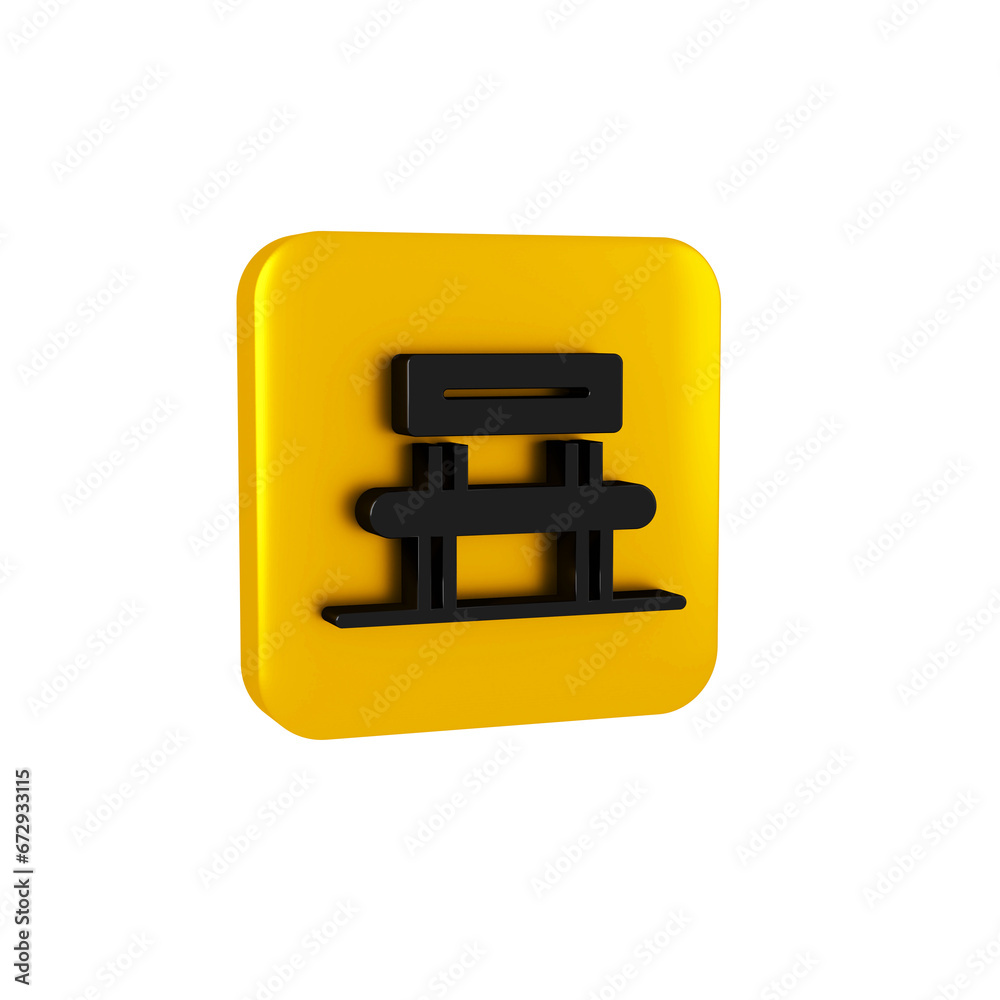 Black Waiting hall icon isolated on transparent background. Yellow square button. Black Waiting hall icon isolated on transparent background. Yellow square button.