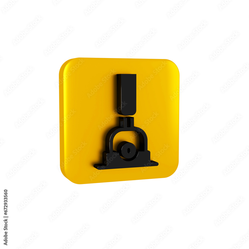 Black Arrow for switching the railway icon isolated on transparent background. Old railway tracks. Yellow square button.