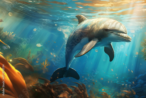 dolphin in the sea or ocean under water.
