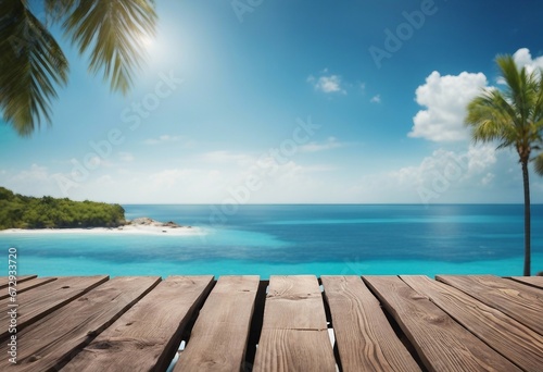 Wooden table on the background of the sea island and the blue sky High quality photo © ArtisticLens