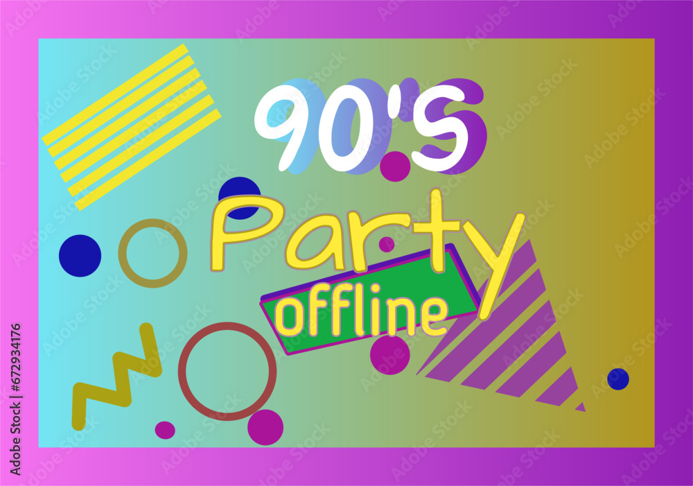 Vector of 90s-themed party poster with a colorful, retro design