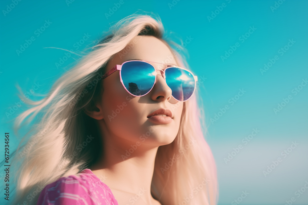 Beautiful young blond woman model posing outdoors. Generative AI Beautiful young blond woman model posing outdoors. Generative AI