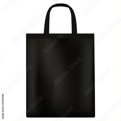 Canvas bag. Black fabric bag mockup. Fabric bag with handle. Reusable shopping bag. Eco-bag for groceries. Vector illustration