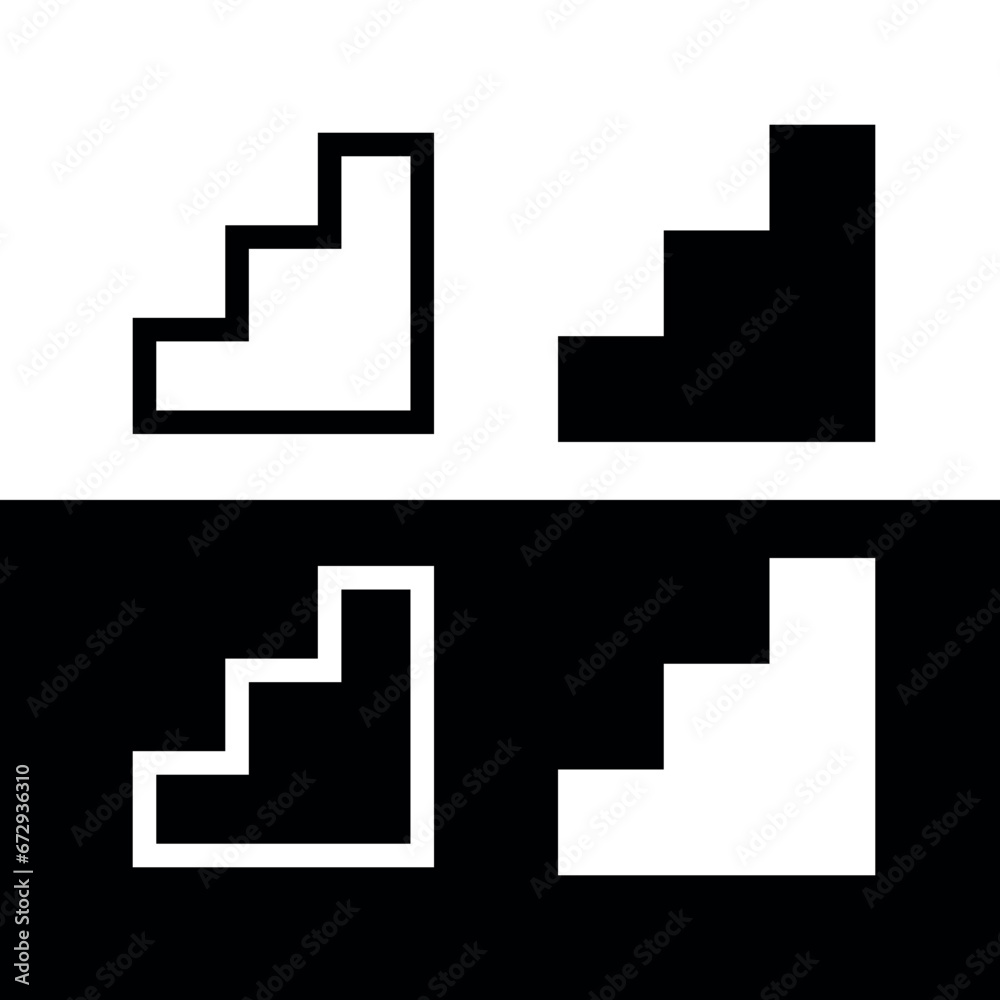 Set of stairs or steps icons. Ladder, symbol of rise, upward movement or advancement in work. Steps denoting development, knowledge and skills or improvement.