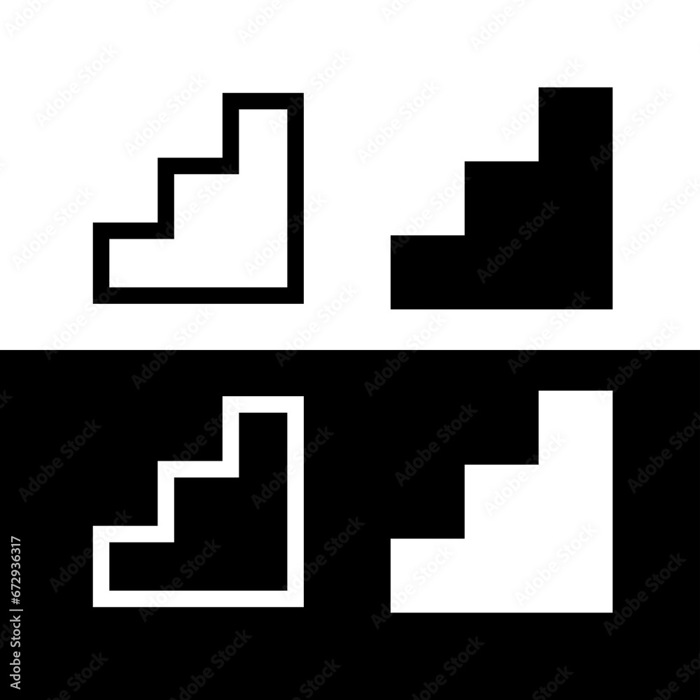 Set of stairs or steps icons. Ladder, symbol of rise, upward movement or advancement in work. Steps denoting development, knowledge and skills or improvement.