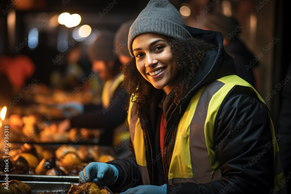 A volunteer organization distributing meals to homeless individuals, symbolizing efforts to reach the most vulnerable populations. Generative Ai. A volunteer organization distributing meals to homeless individuals, symbolizing efforts to reach the most vulnerable populations. Generative Ai.