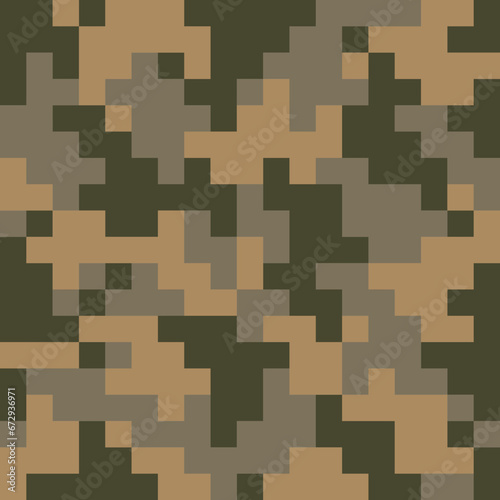 Camouflage background or khaki. Dazzle paint, seamless pattern of squares of different colors. Military attribute of clothing or military equipment. Symbol of an army, hunter or fisherman.