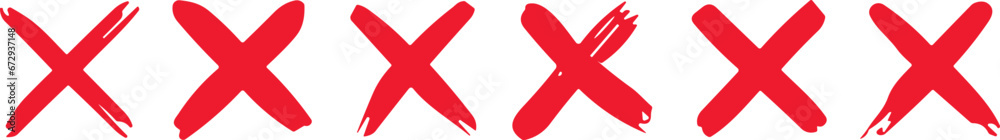Red cross x vector icon. no wrong symbol. delete or false, vote sign. Reject cancel graphic design element set - obrazy, fototapety, plakaty 