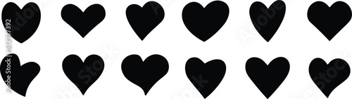 Collection of black heart symbol, Love hearts signs icon set, love symbol vector. Hand drawn style. photo