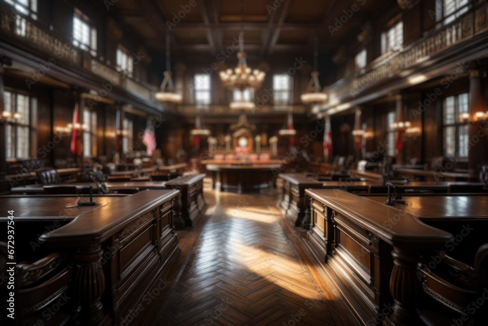 A courtroom where justice is served impartially, illustrating the rule of law and democracy's commitment to justice. Generative Ai.