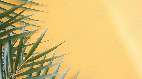 vacation background with palm trees in front of warm sunny yellow colored background with text space