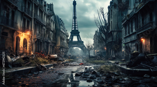Destroyed Paris, fiction fantasy view of post apocalypses in Europe © Natalya