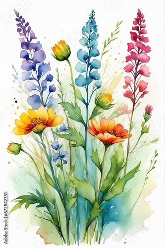 Long stem Wildflowers, Watercolor style