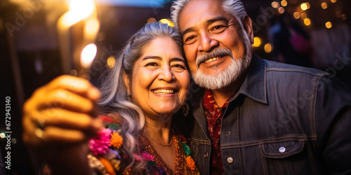 Senior Mexican Couple Cherishing Party Moments with a Selfie