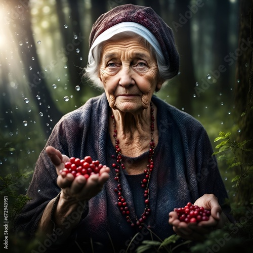Obraz na płótnie old grandma woman in forest w salonie