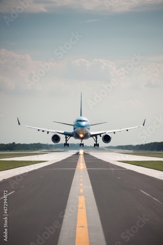 Airplane landing/taking off at airport exterior 