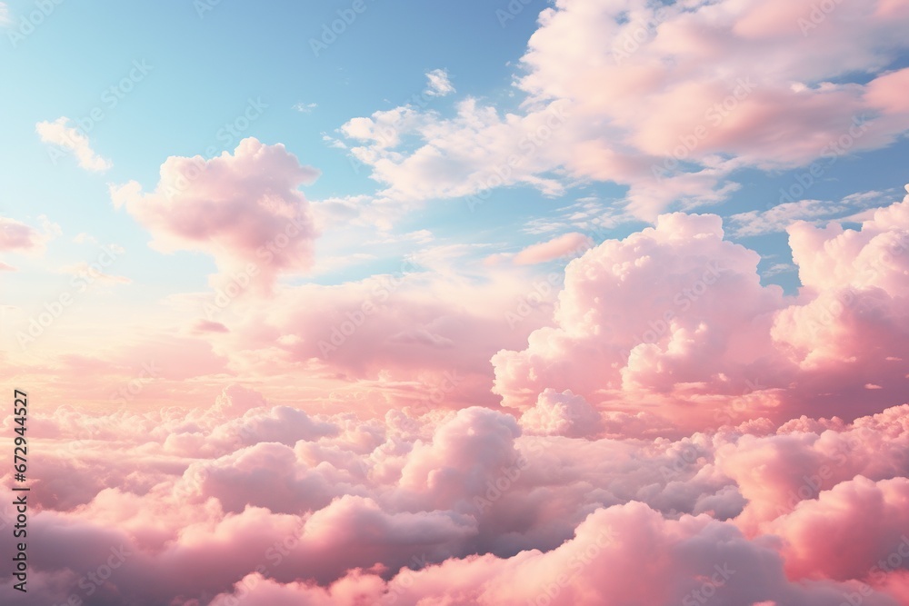 Pink clouds on the blue sky. Generated by artificial intelligence