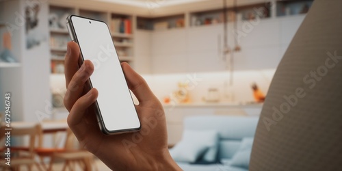 CU Caucasian man using his phone at home, daytime shot