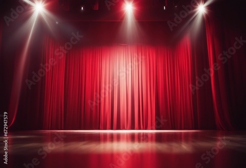 Magic theater stage red curtain spotlight