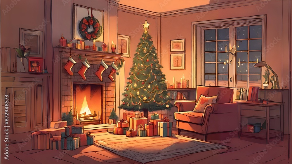 Christmas Tree With Star on top, and Presents under - Generative AI Christmas Tree With Star on top, and Presents under - Generative AI
