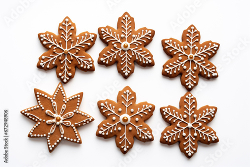 Christmas gingerbread cookies on a white background, holiday festive background