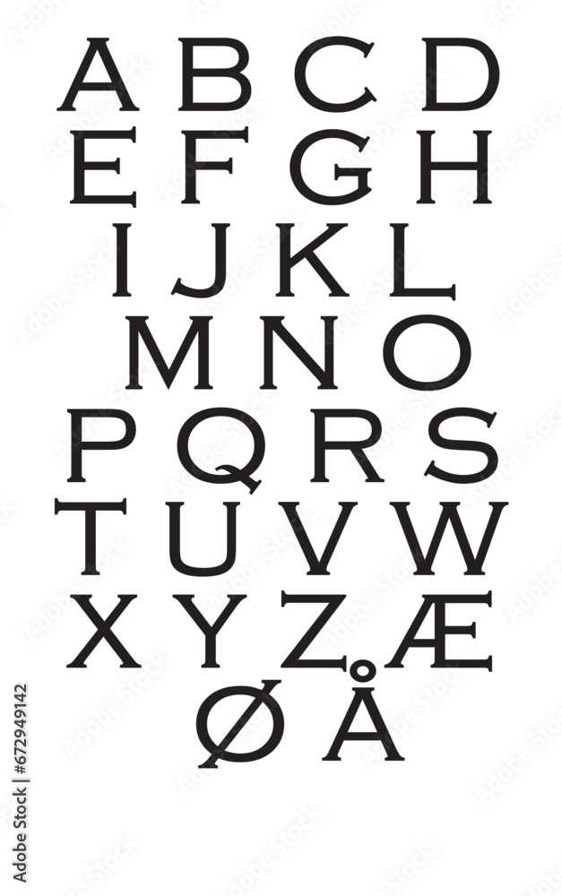 Vector pack of Norwegian alphabet isolated on a white background Vector pack of Norwegian alphabet isolated on a white background