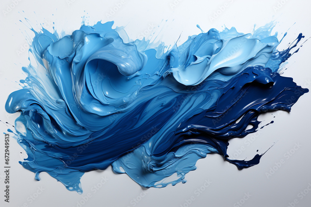 a brush of blue paint on white background - obrazy, fototapety, plakaty 