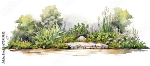 A sketch created by hand showcasing the different elements of garden design