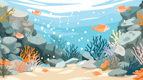 Marine Life Landscape - the ocean and underwater world with different inhabitants vector