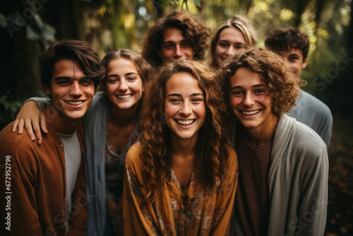 A supportive group of friends embracing each other, mental health

