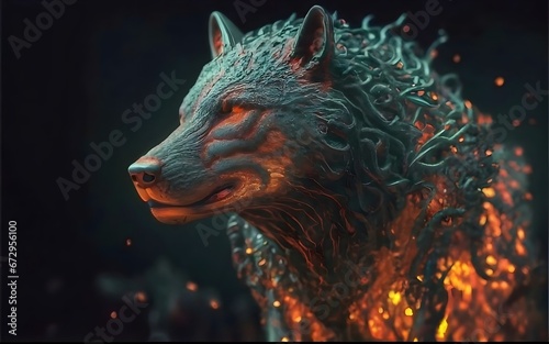 wolf made with metal and volcanic lava