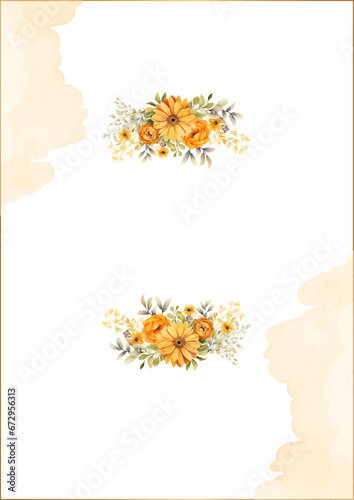 Orange white and yellow modern background invitation template with floral and flower