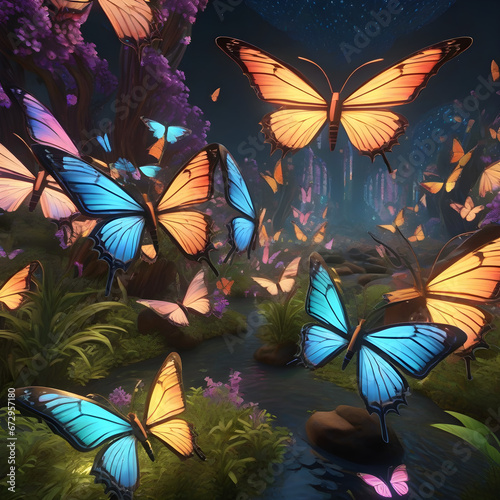 Colorful Butterflies in the Woods